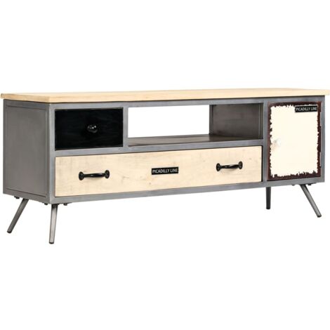 TV Cabinet Solid Mango Wood and Steel 120x30x45 cm vidaXL