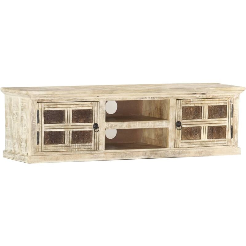 Tv Cabinet White 130x30x36 cm Solid Mango Wood Vidaxl