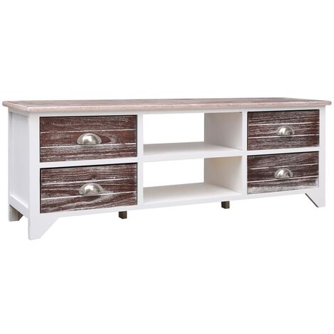 TV Cabinet White and Brown 115x30x40 cm Paulownia Wood