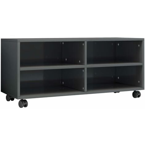 TV Cabinet with Castors High Gloss Grey 90x35x35 cm Chipboard