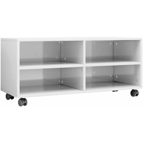 TV Cabinet with Castors High Gloss White 90x35x35 cm Chipboard