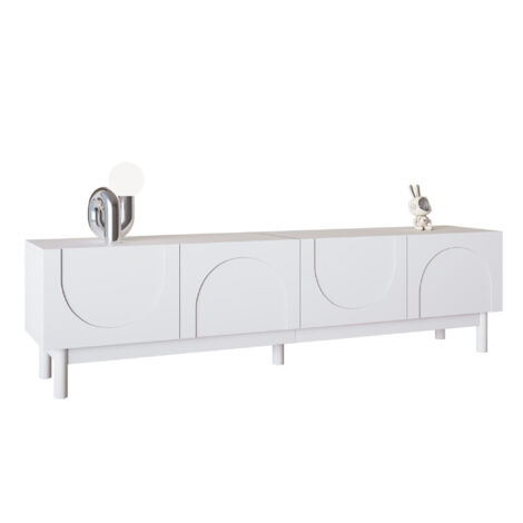 TV Cabinet with Curved Wave Design - Modern TV Stand with Shelves & Stabilizing Legs, Media Storage Unit for Living Room