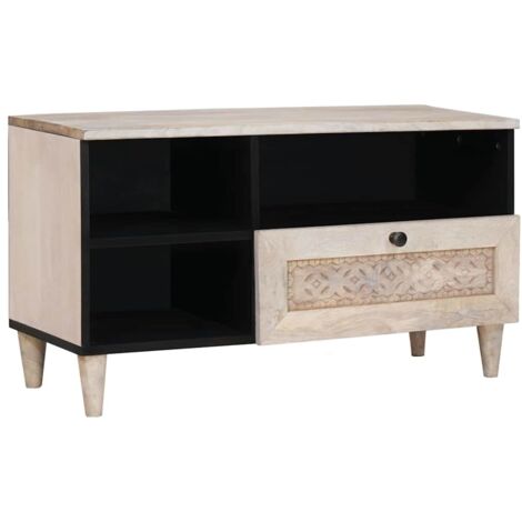 TV Cabinet with Drawer White 80 x 33 x 46 cm Solid mango wood vidaXL