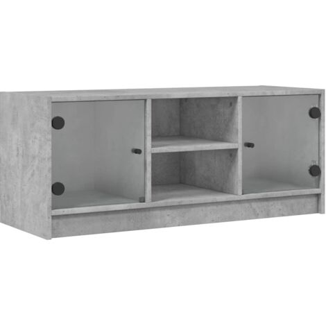 TV Cabinet with Glass Doors Concrete Grey 102x37x42 cm vidaXL