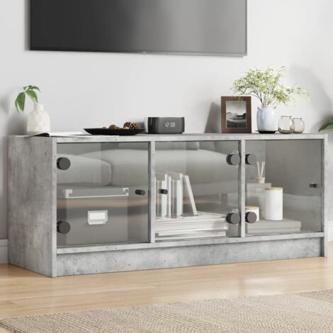 TV Cabinet with Glass Doors Concrete Grey 102x37x42 cm vidaXL