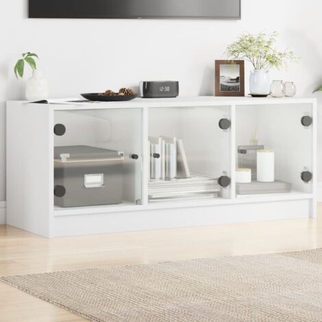 TV Cabinet with Glass Doors White 102x37x42 cm vidaXL