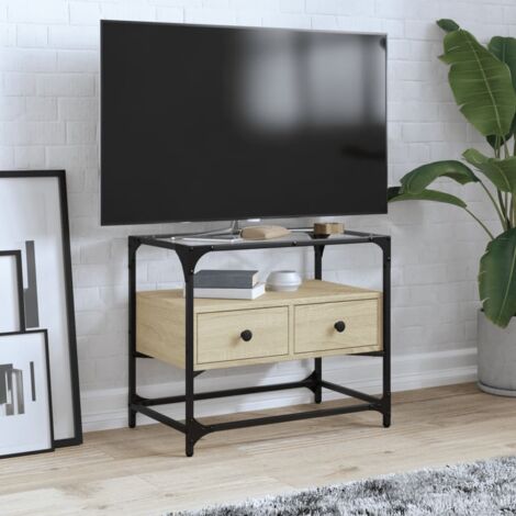TV Cabinet with Glass Top Sonoma Oak 60x35x51 cm Engineered Wood vidaXL