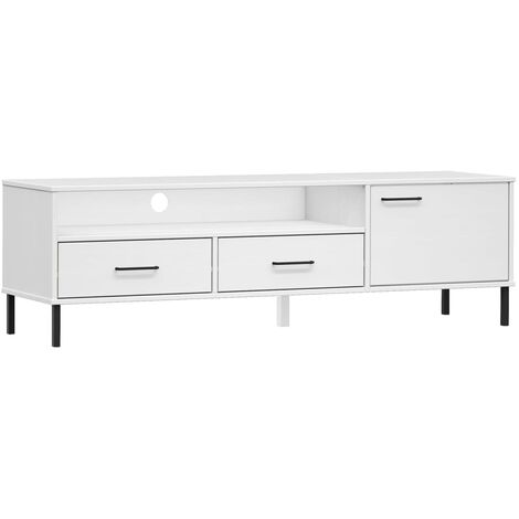 TV Cabinet with Metal Legs White Solid Wood Pine OSLO vidaXL