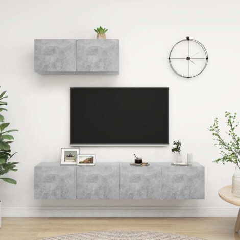 TV Cabinets 3 pcs Concrete Grey Engineered Wood vidaXL