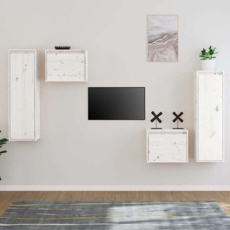 TV Cabinets 4 pcs White Solid Wood Pine vidaXL