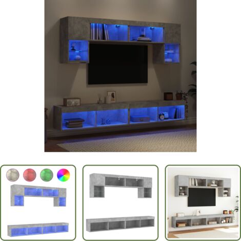 TV de pared -  Muebles TV pared con LED 6 pzas madera ingeniería gris hormigón