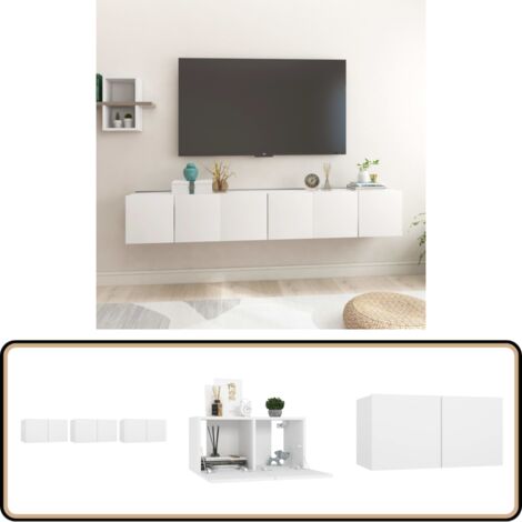 TV-Hängeschränke 3 Stk. Weiß 60x30x30 cm - TV-Wandregal - Fernsehschrank - Holzschränk - Weißer Wohnzimmerschrank - Regalset
