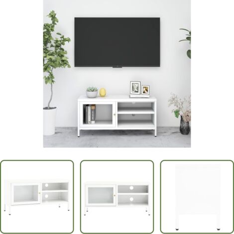 TV in acciaio -  Mobile TV Bianco 90x30x44 cm in Acciaio e Vetro