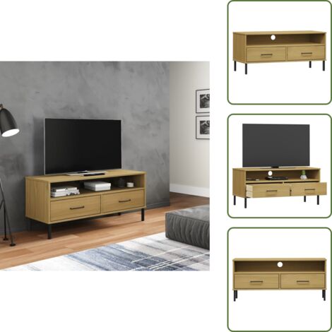 TV in legno marrone - vidaXL Mobile TV con Gambe Metallo Marrone Legno Massello di Pino OSLO - Mobile TV con gambe in metallo