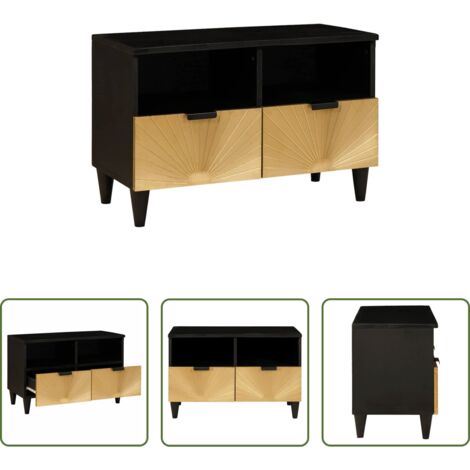TV in legno -  Mobile TV Nero e Oro 70 x 33 x 46 cm Legno multistrato