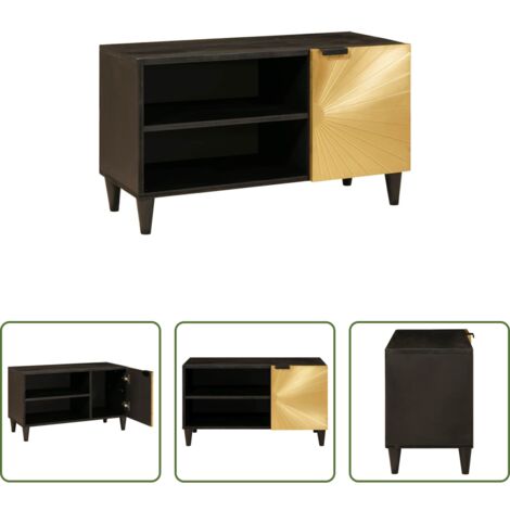 TV in legno -  Mobile TV Nero e Oro 80 x 33 x 46 cm Legno multistrato