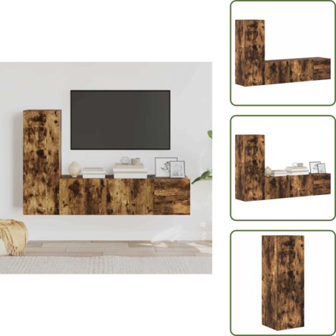 TV in legno - vidaXL Set Mobili Porta TV 3 pz Rovere Fumo in Legno Multistrato - Mobili per soggiorno