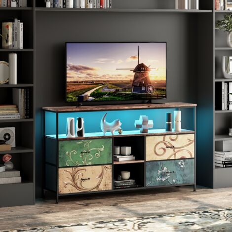 TV-Lowboard 137 cm, stehend, LED-Beleuchtung, mit 4 Schubladen und 2 offenen Regalfächern, Farbe