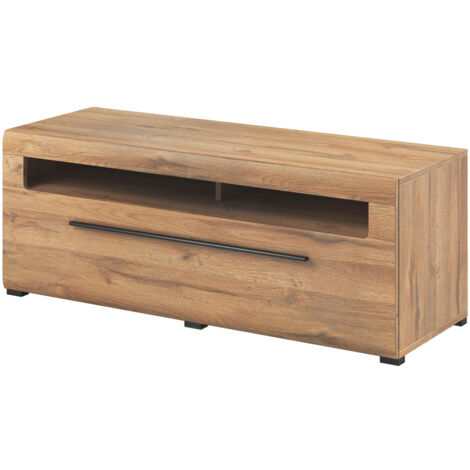 TV Lowboard 140 cm breit Eiche Grandson Nb. TURDA-83 mit LED Beleuchtung, B/H/T: ca. 140/52/50 cm