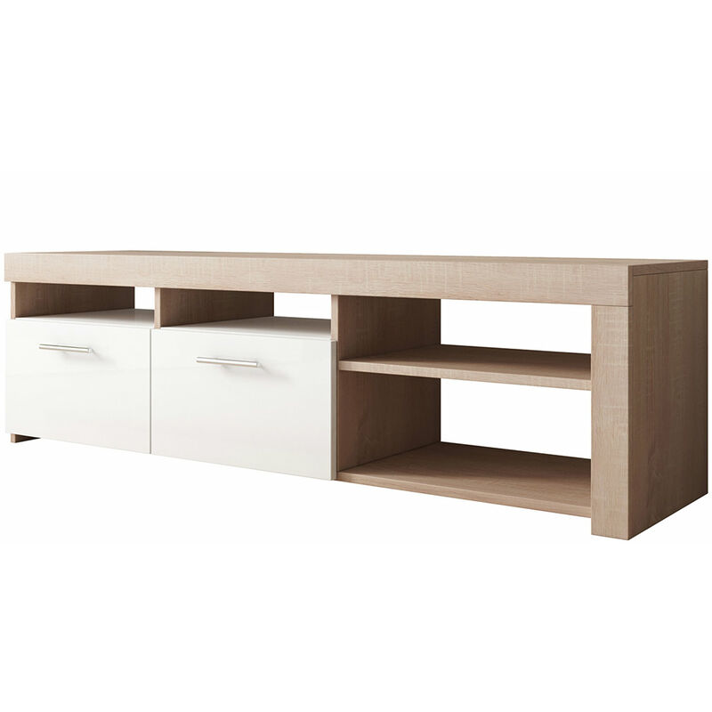 Muebles Bonitos - TV-Lowboard 2 Schubladen – Sonoma und Weiß – 140 x 40 x 35cm – CLIO