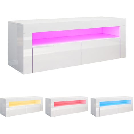 SONNI TV Lowboard Board Möbel Schrank mit LED Beleuchtung Weiß Hochglanz Fernsehtisch 120x40x45cm