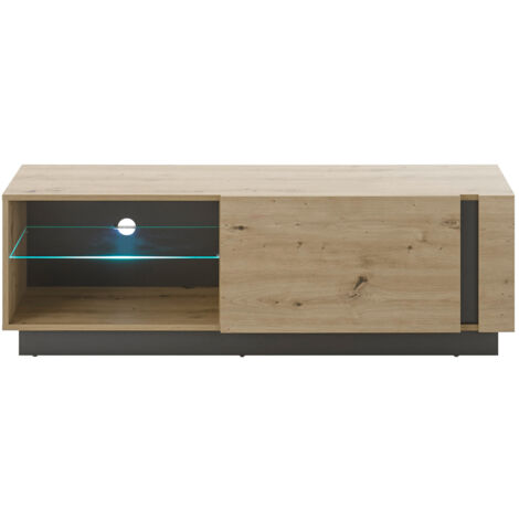 TV Lowboard CARDIFF-61 in Eiche Artisan Nb. mit Absetzungen in Graphit grau inkl. LED-Beleuchtung, B/H/T: ca. 138/46/40 cm