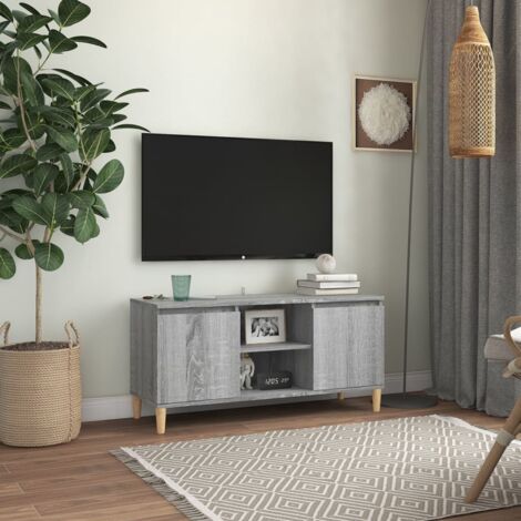 TV-Lowboard für Wohnzimmer  TV Schrank TV-Möbel  mit Massivholz-Beinen Grau Sonoma 103,5x35x50 cm DE40135