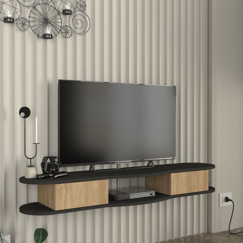 [en.casa] - Tv-lowboard Hängend Nyskiri 150x35x19 Cm Anthrazit/eicheoptik