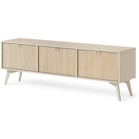 TV Lowboard in beige, Front mit Fischgrätenmuster, FAREHAM-160