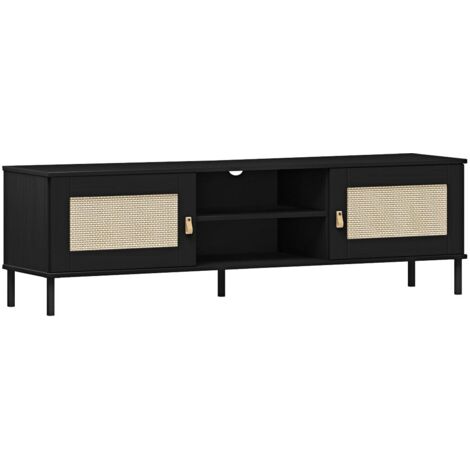 TV Lowboard in Kiefer massiv schwarz 158 cm breit, WATFORD-69