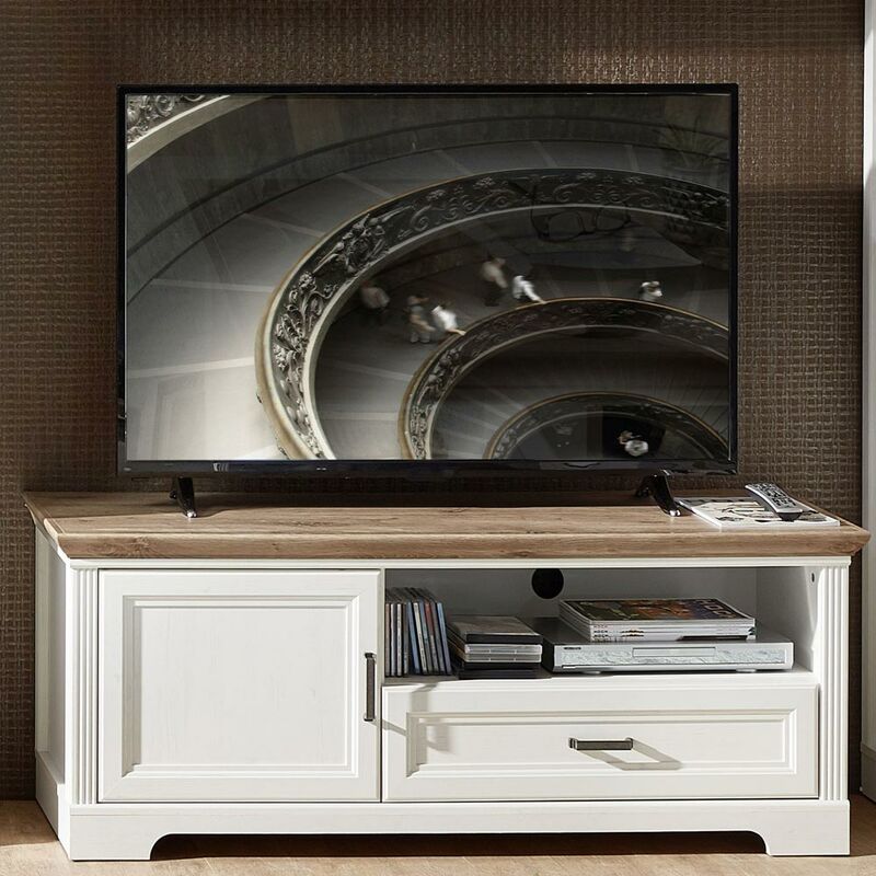 TV-Lowboard klein JÜLICH-36 im Landhaus-Design Pinie hell Nb. und Artisan Eiche B/H/T: 143/54/51 cm