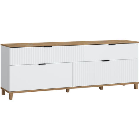 TV-Lowboard mit 2 Schubladen, 2 Klappen PLYMOUTH-129 in weiß mit Eiche Nb., B/H/T ca. 183,8/65,6/40 cm - weiß