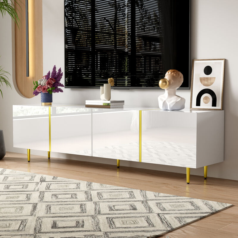 Stilvora Tv-lowboard Mit 4 Türen Und Soft-close-scharniere, Hochglanz-oberfläche, Aus Mdf, 170×35×46 Cm, Weiß