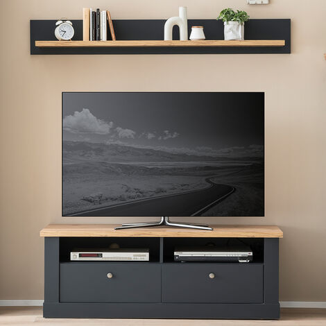 TV-Lowboard mit Wandboard in anthrazit mit Wotan Eiche Nb. CESENA-61, B/H/T ca. 150/170/45 cm