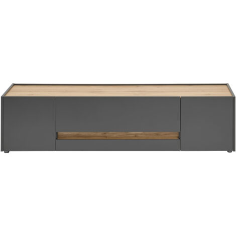 TV Lowboard modern CRISP-61 in anthrazit mit Absetzungen in Wotan Eiche Nb., B/H/T: ca. 170/40/45 cm