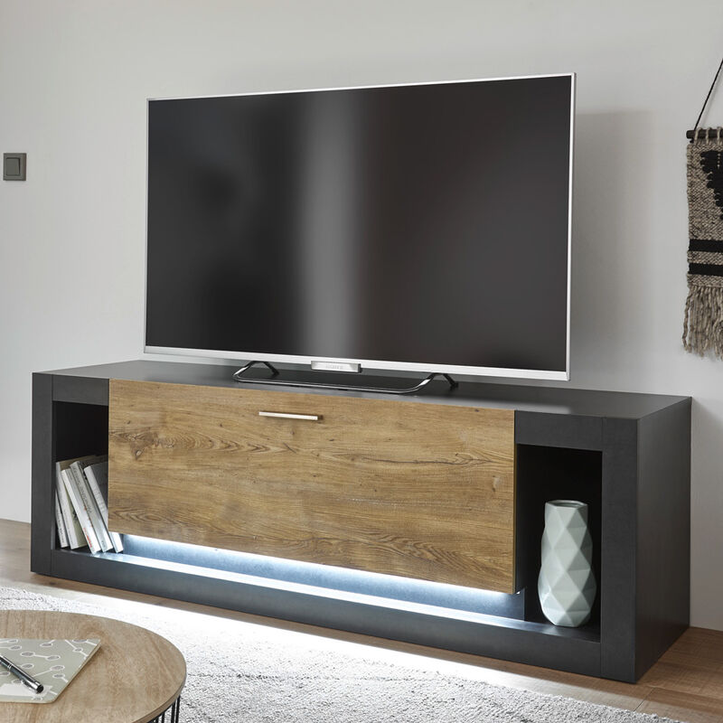 Lomadox - TV Lowboard TIRANA-61 in Fresco grau, matt und edles Kastanienbraun inkl. LED-Beleuchtung, B/H/T: 150/49/43cm