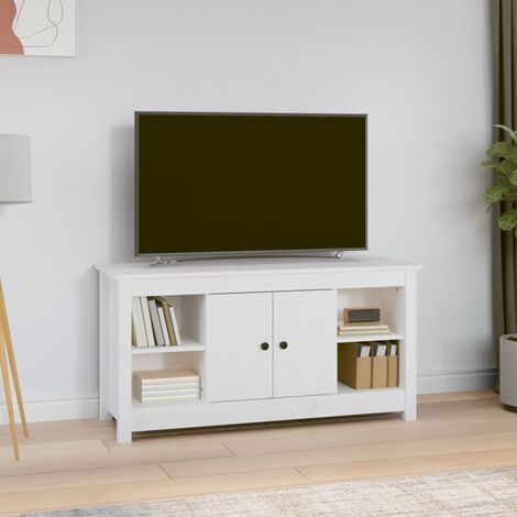 TV-Lowboard TV-Schrank - Fernsehschrank Weiß 103x36,5x52 cm Massivholz Kiefer BV150607 - BonneVie