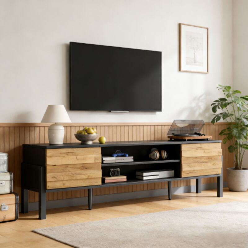 Okwish Tv-möbel Mit 2 Schränken Und Offenem Stauraum, 175x39, 5x53 Cm, Für Fernseher Bis 70 Zoll
