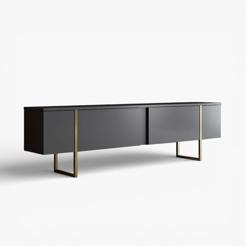 Cotecosy Modernes Tv-möbel Aus Melaminholz Und Metall Luxe Antracite In Anthrazit - Gold