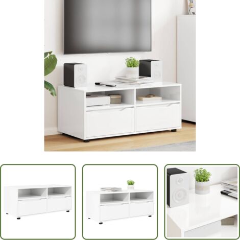 TV mobile -  Mobile TV Bianco Lucido 100 x 48 x 43 cm Legno multistrato