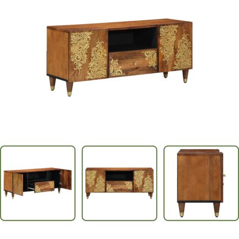 TV mobile -  Mobile TV con cassetto con porta Marrone miele 105 x 33 x 46 cm