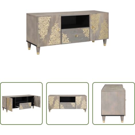 TV mobile -  Mobile TV Grigio 105 x 33 x 46 cm Legno di mango massello