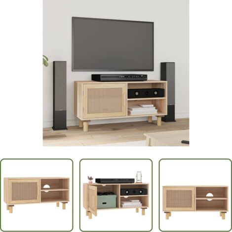 TV mobile -  Mobile TV Marrone 80x30x40 cm Massello Pino e Rattan Naturale