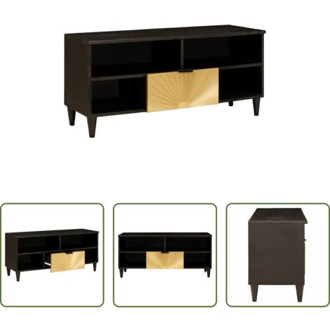 TV mobile -  Mobile TV Nero e Oro 100 x 33 x 46 cm Legno multistrato