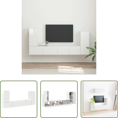 TV mobile -  Set mobile TV 4 pcs Bianco Lucido Legno multistrato
