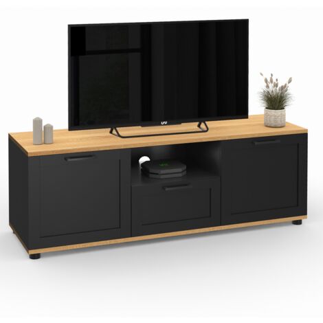 TV-Möbel 110 cm VITO mit Schublade und Nische schwarz und Holz