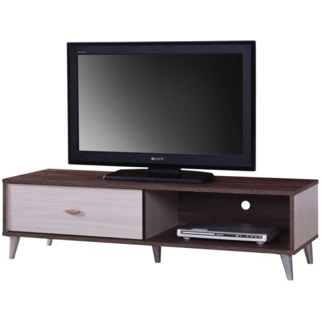 MEUBLORAMA TV-Möbel BODRUM 120 cm mit einer Schiebetür in Walnussfarbe und Weiß.