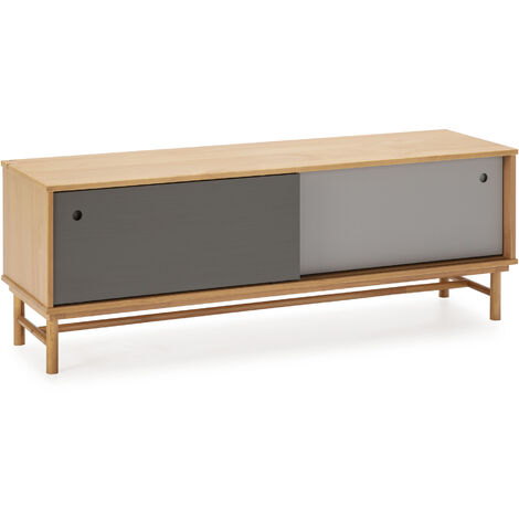 Tv Möbel Magnus 2 Schiebetüren Grau, Massivholz, 140 cm (B) 40 cm (T) 50 cm (H)