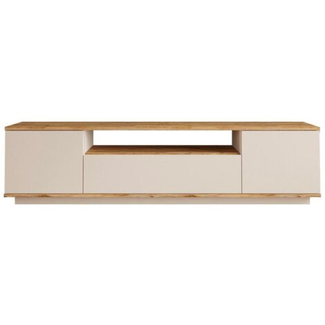 TV-Möbel mit 3 Türen & 1 Ablagefach - Beige & Holzfarben - LOTULA
