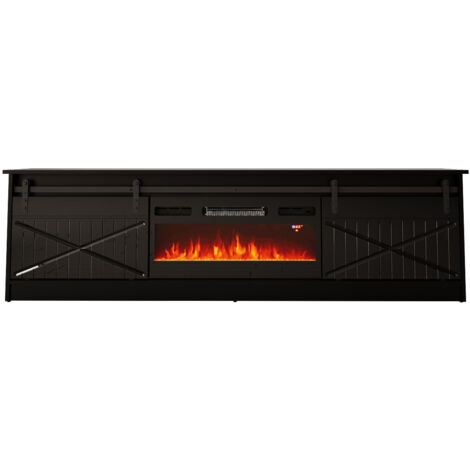 TV-MÖBEL MIT EINGEBAUTEM ELEKTRO-KAMIN GRANERO cm200x35x57 SCHWARZ GLÄNZEND